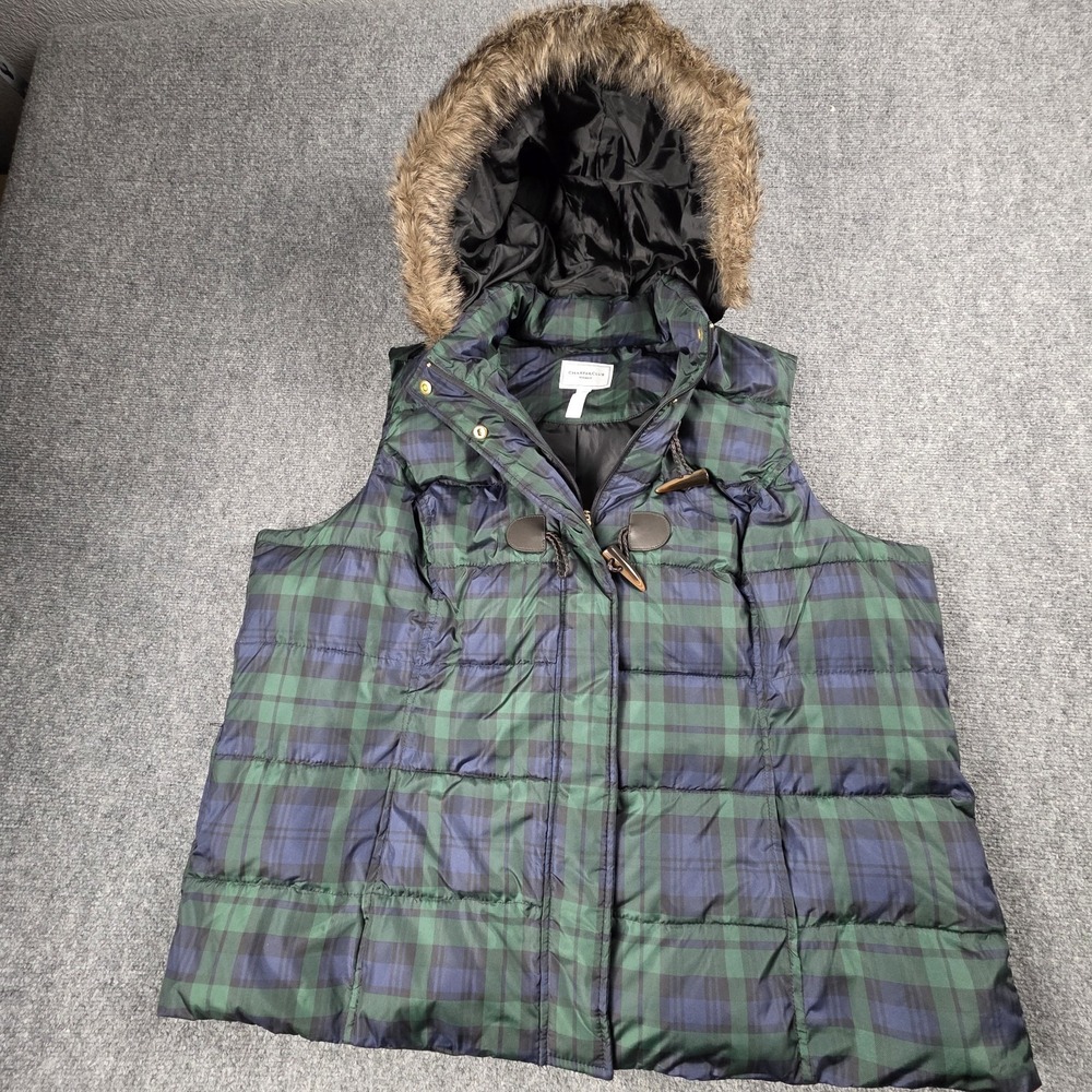 Charter Club Women's 3X Puffer Vest Blackwatch Plaid Quilted Hooded Green Tartan - Picture 4 of 11